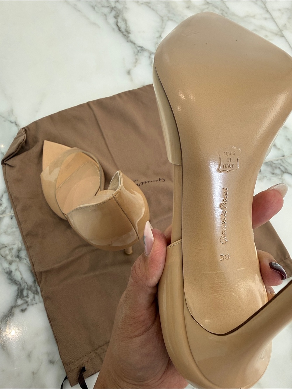 Gianvito Rossi Nude Patent Leather Peep-Toe Stiletto Heels - Picture 5 of 5